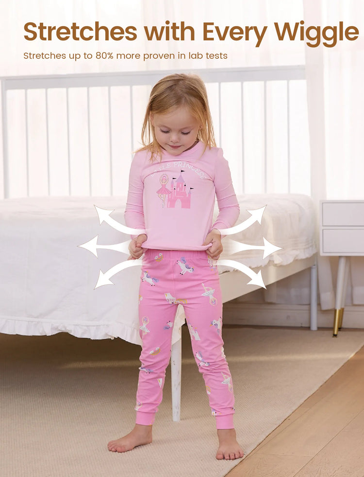 Kleinkind / Kinder 4-teiliger Pyjama aus Bio-Baumwolle 4-in-1 eng anliegendes Pajama-Set für Mädchen rosa