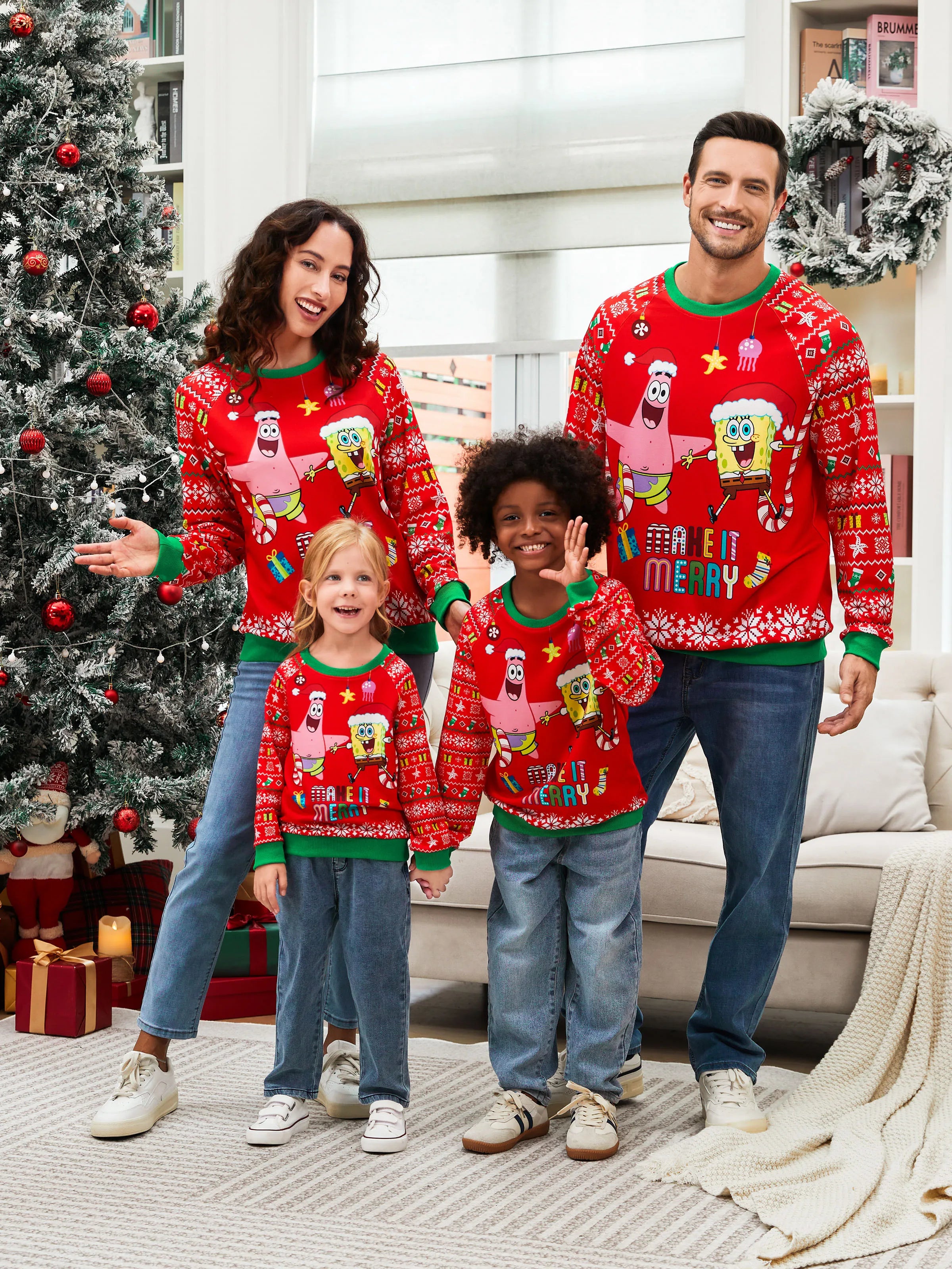 SpongeBob SquarePants Family matching 1pc Christmas Pattern Long
