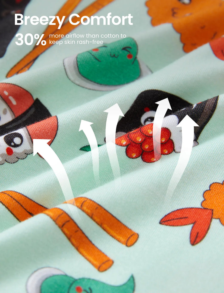 Pyjama en bambou pour bébé/fille avec imprimé enfantin (ajusté) vert clair