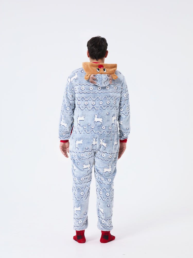 Pyjama de Noël assorti pour toute la famille, imprimé renne, phosphorescent, avec chaussettes de Noël, blanc/gris