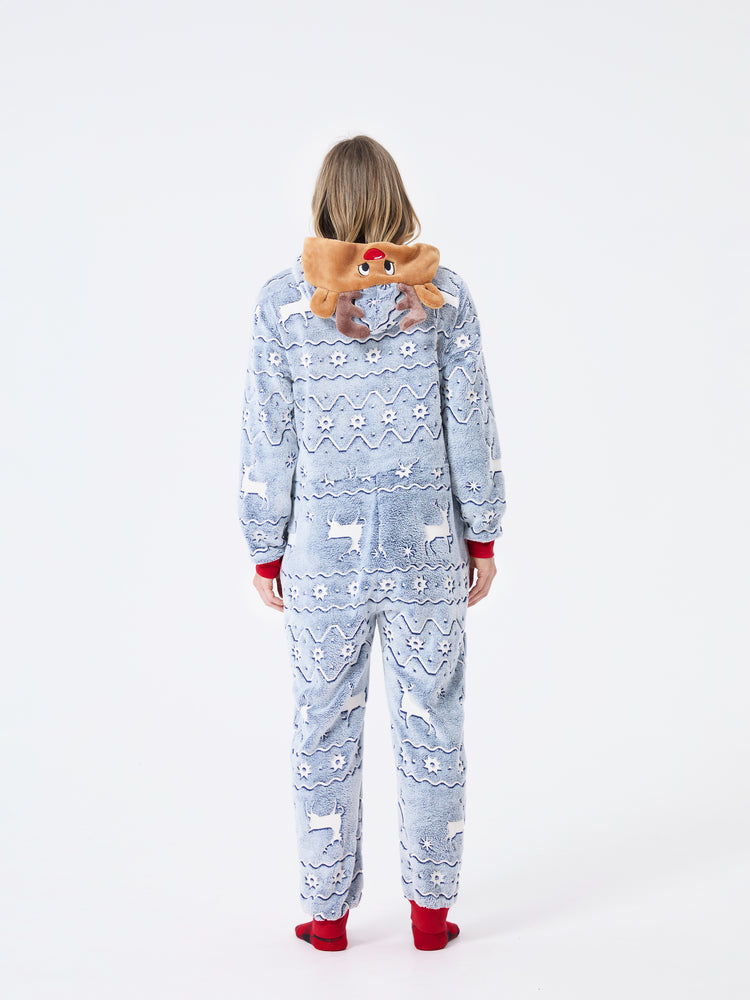 Pyjama de Noël assorti pour toute la famille, imprimé renne, phosphorescent, avec chaussettes de Noël, blanc/gris