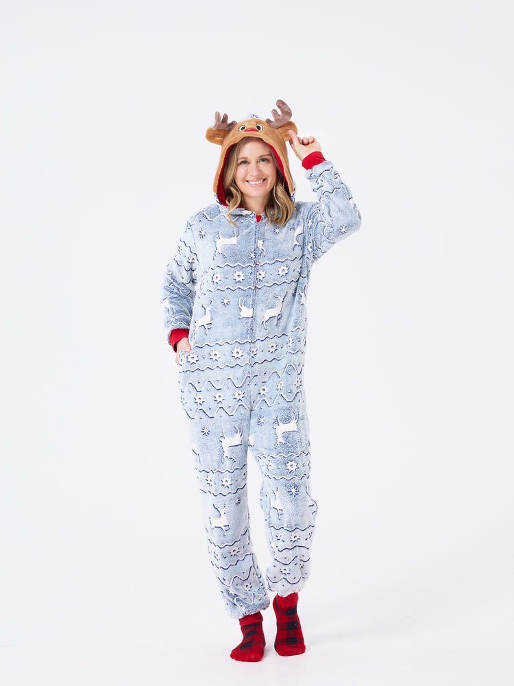 Pyjama de Noël assorti pour toute la famille, imprimé renne, phosphorescent, avec chaussettes de Noël, blanc/gris