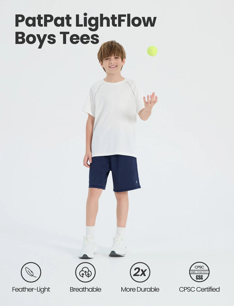 PatPat Lightflow Activewear Kid Boy Athletic Breathable Air-Grid Ultra Lightweight Short Sleeve T-Shirt White