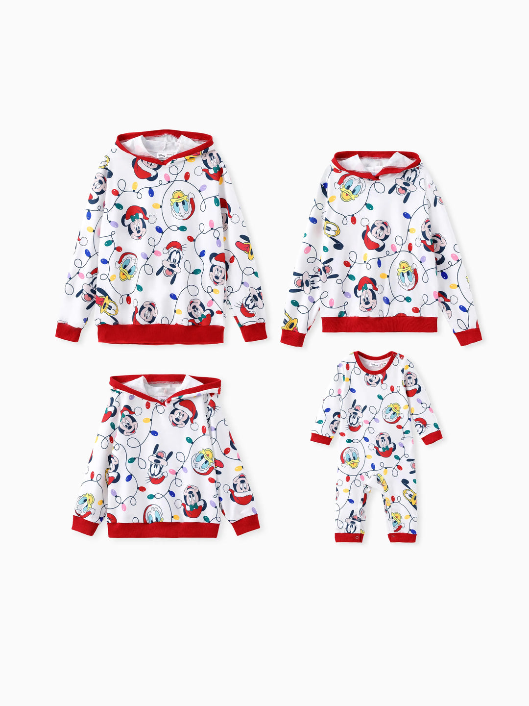 Disney Mickey and Friends Family Matching Christmas Character Allover Hooded Long-sleeve Sweatshirt REDWHITE