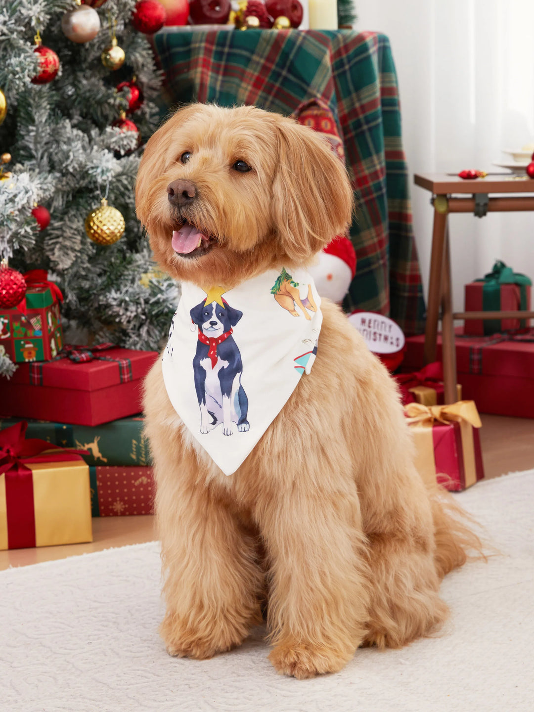 Christmas Pajamas Family Matching Cute Xmas Dog Collared Pajamas Sets with Christmas Socks LightApricot