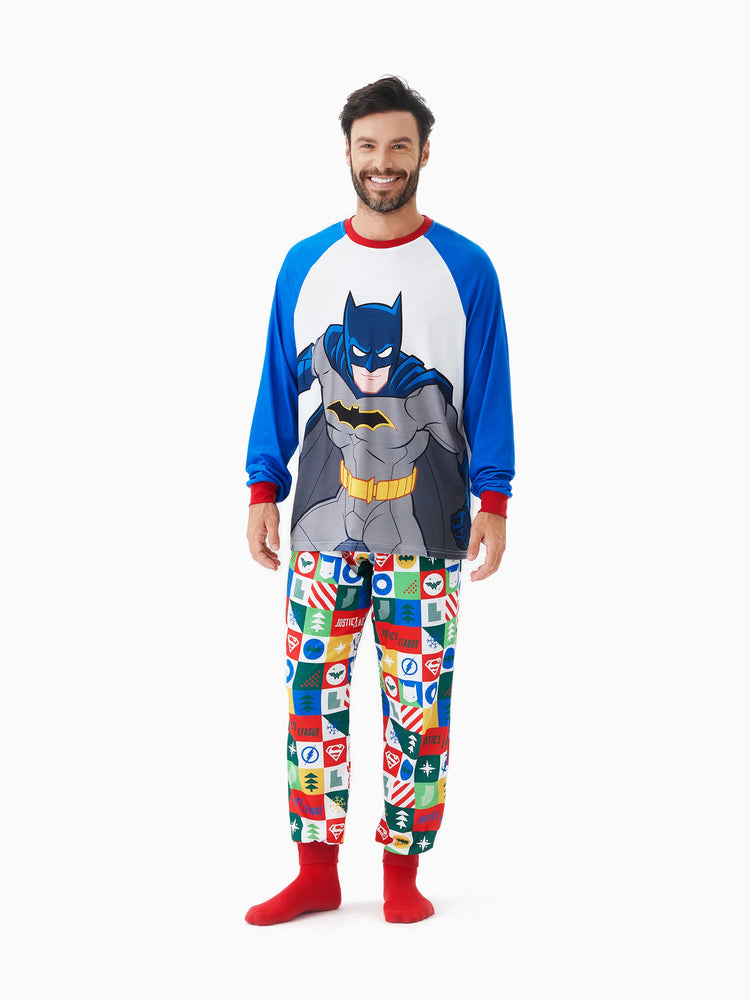 Ensemble pyjama de Noël familial assorti Batman/Sperman/Wonder Woman avec chaussettes de Noël 