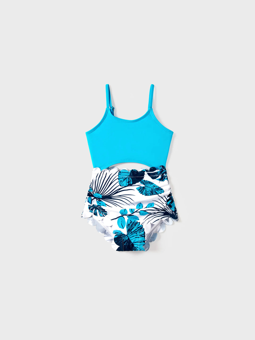 Mommy & me Drawstring Cut Out Lace UP Back One-Piece Swimsuit BLUEWHITE