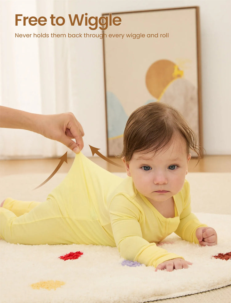 Pyjama en bambou pour bébé/fille avec imprimé enfantin (ajusté) jaune