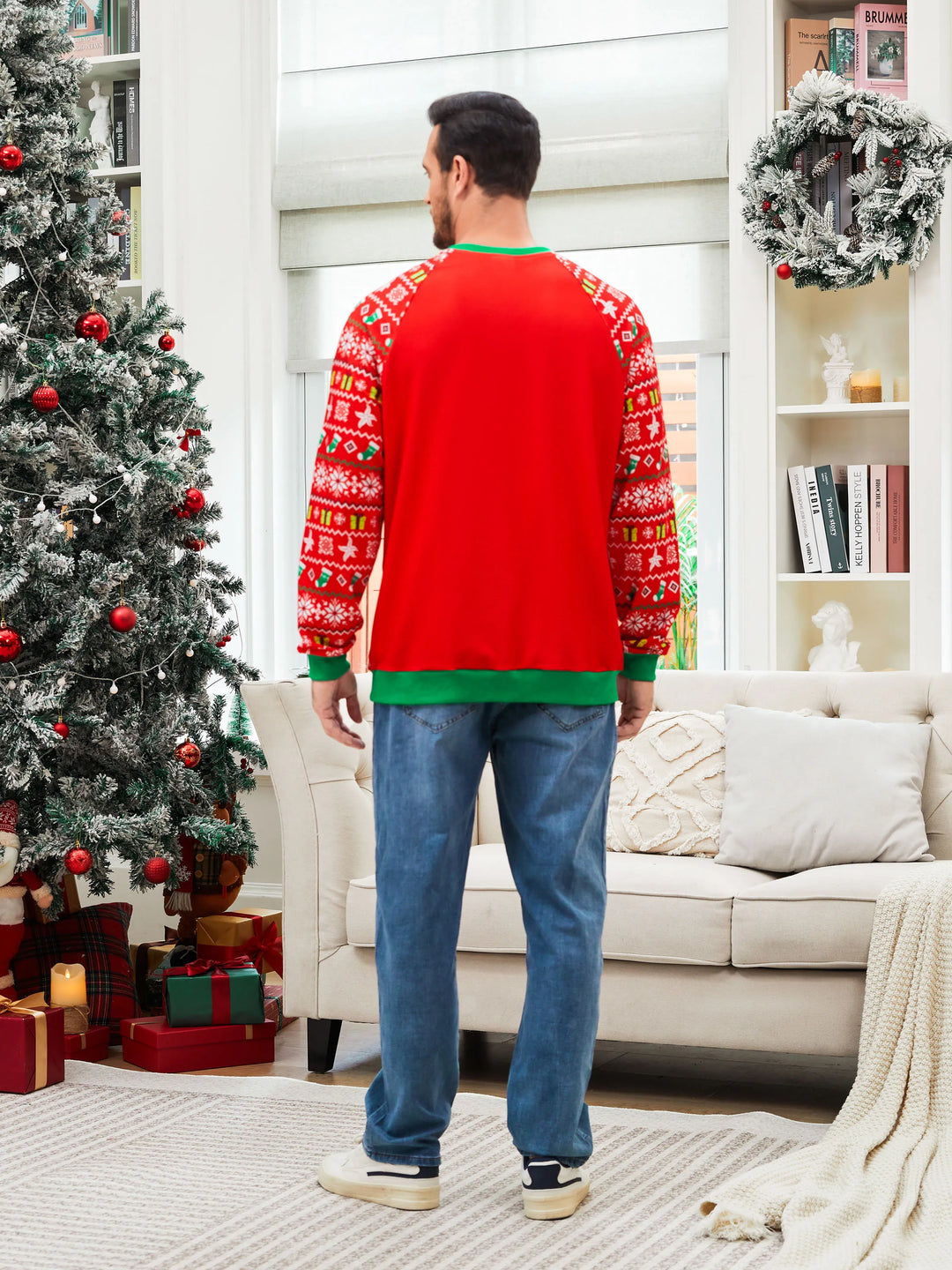 SpongeBob SquarePants Family matching 1pc Christmas Pattern Long-sleeve Sweatshirt/Jumpsuit 
 Red