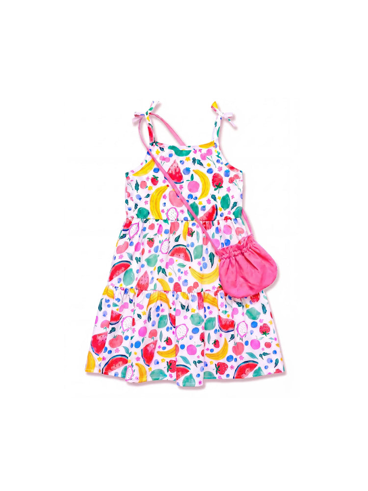 Fresh Market Toddler Girl Fruit Tiered Dress with Bag Multi-color