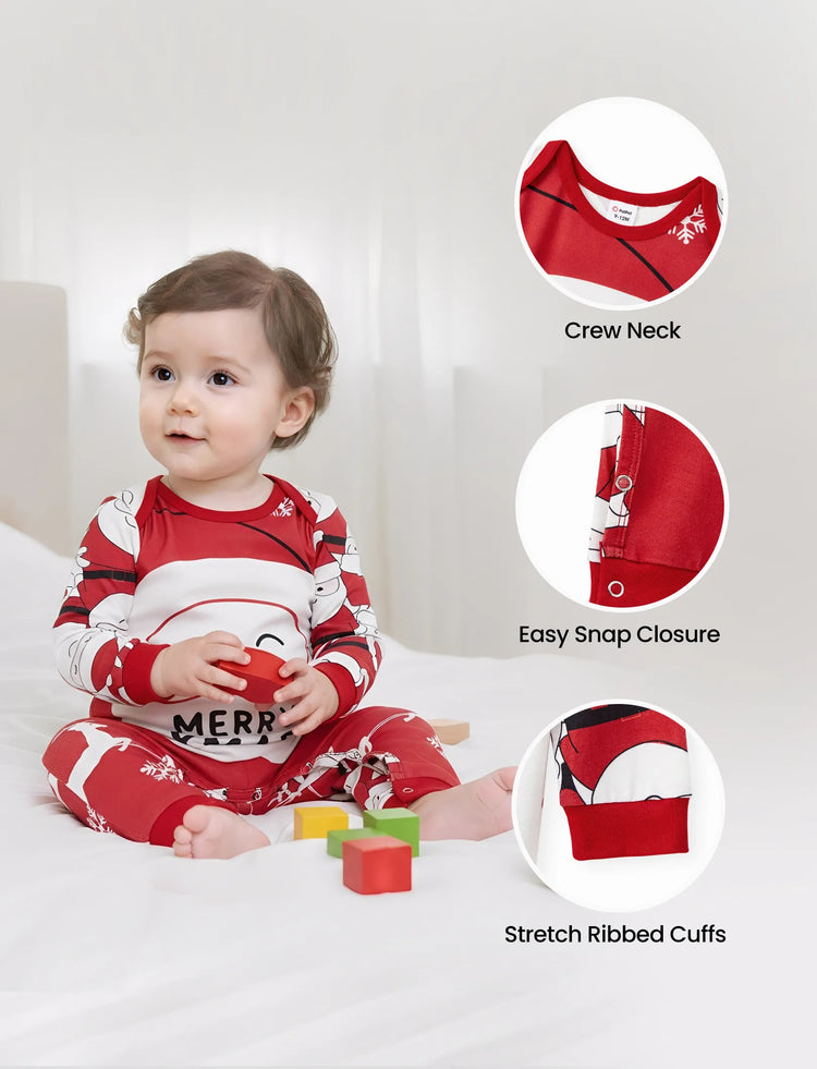 Pijama familiar navideño a juego con estampado gráfico de Papá Noel grande en la parte delantera y trasera, con bolsillos y cordón, color rojo 2