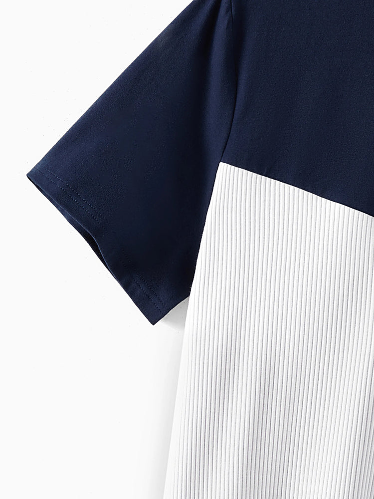 Robe ou t-shirt décontracté assorti pour toute la famille, couleur unie, coutures en tissu bleu roi