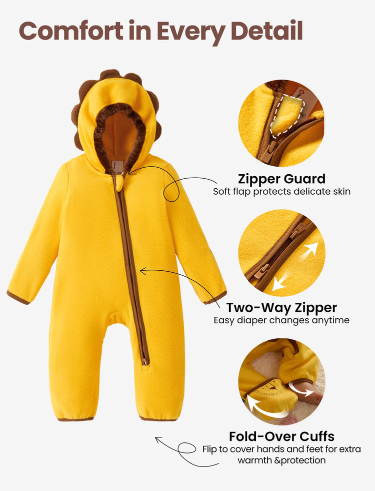 Combinaison unisexe 3D hyper-tactile pour bébé, combinaison bidirectionnelle avec motif animal, jaune