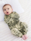 Baby Boy/Girl Plant Print Zip-up Snug-Fitting Wool Pajamas Green