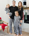 Christmas Matching Family Pajamas Set Allover Black Grid Print Long-sleeve PJS with Christmas Socks Black