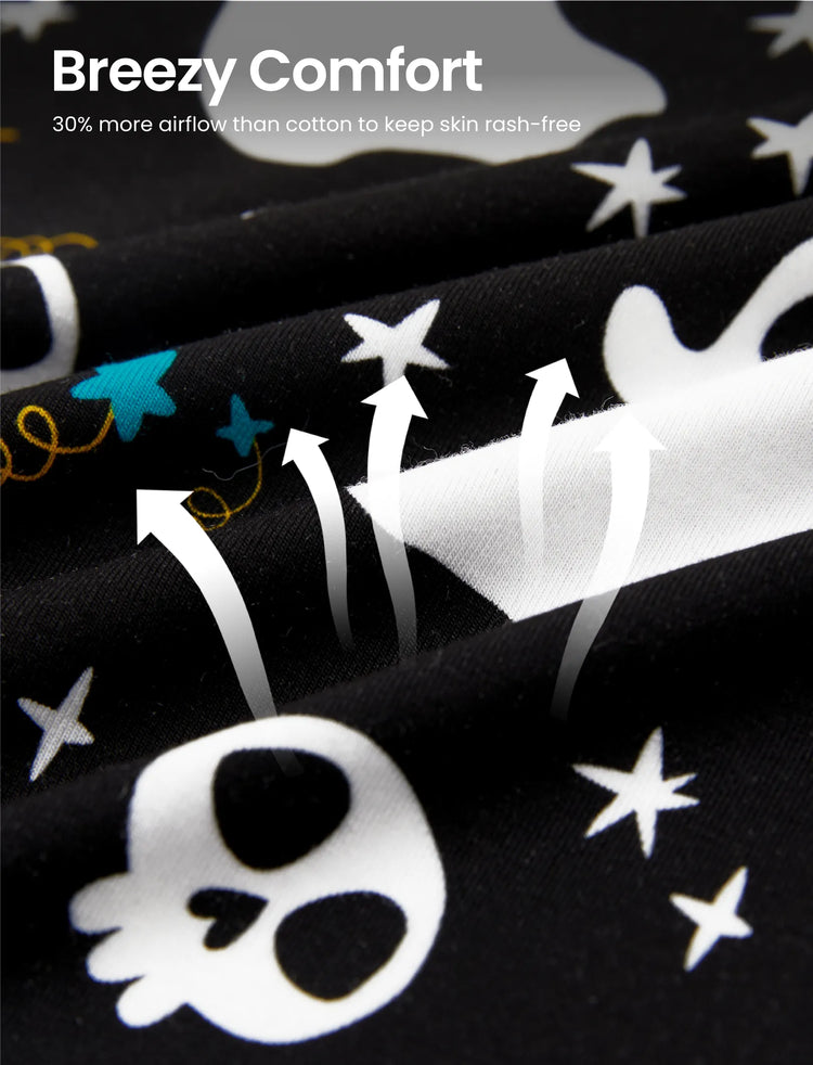 Pyjama de Noël/Halloween pour tout-petits/enfants, ensemble de pyjama 3 pièces en bambou, look 2 en 1 pour 4 saisons (ajustement parfait), noir