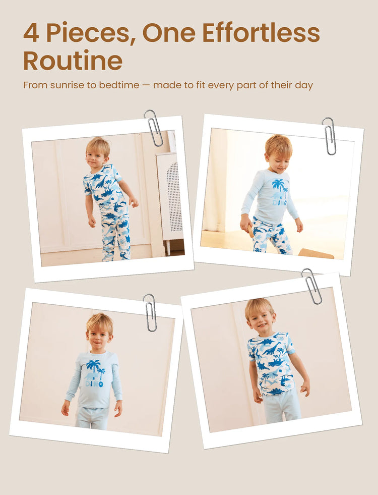 Kleinkind / Kinder 4-teiliger Pyjama aus Bio-Baumwolle 4-in-1 PJ Snug Fit Pjs für Mädchen / Jungen hellblau