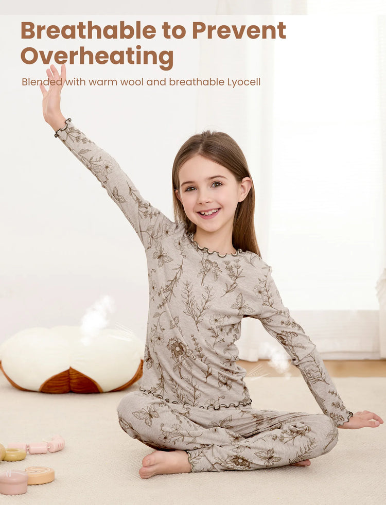 Pijama de 2 piezas para niños pequeños/niños con suave mezcla de lana y tencel lyocell (ajuste ceñido) color albaricoque