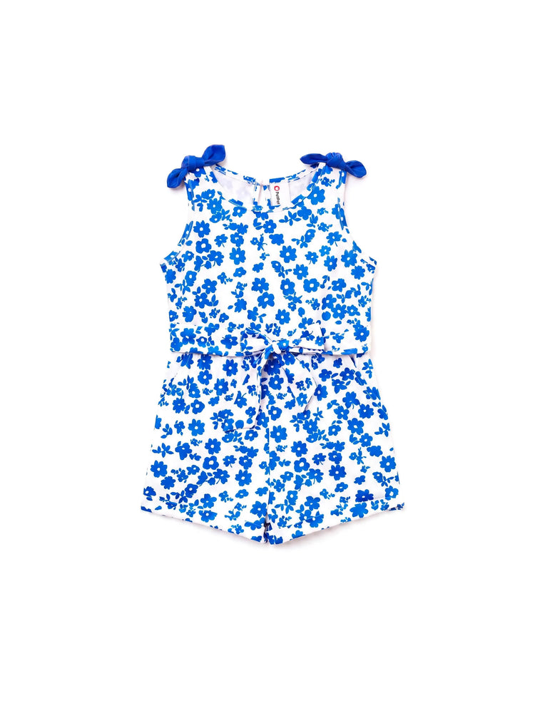 Fresh Market Toddler Girl Floral Bow Tie Romper Blue