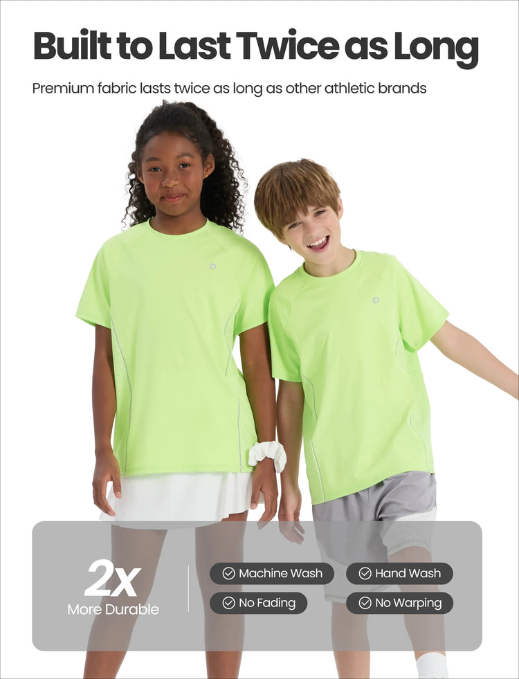 T-shirt de sport PatPat Rapidair Activewear pour enfant, garçon/fille, à séchage rapide et à refroidissement instantané, UPF 100+, anti-éruption cutanée, vert