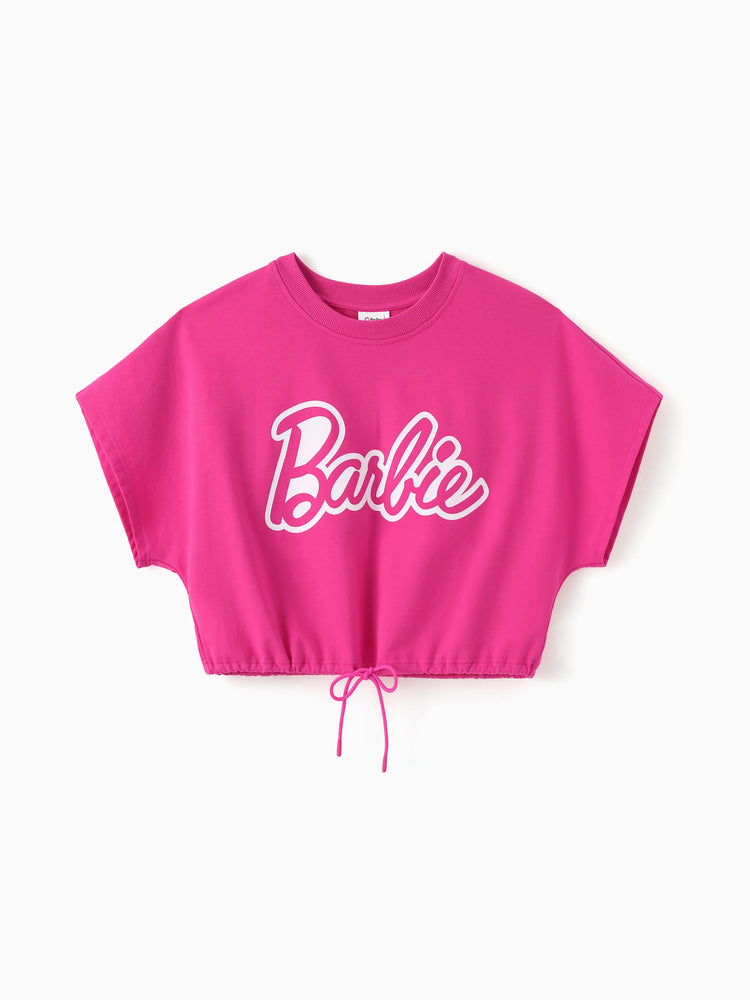 Barbie Mommy and Me 2pcs Batwing Sleeve Crop Top and Shorts Sets Hot Pink