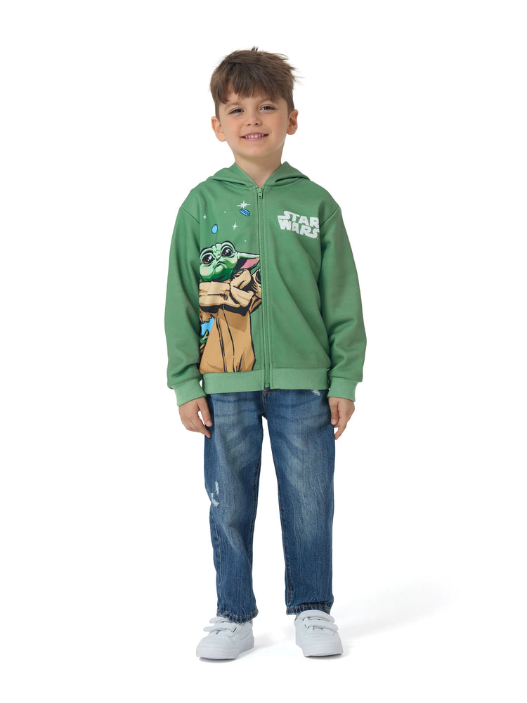 Star Wars Toddler/Kids Boy Grogu Knit Fabric Zip-up Hoodie Jacket Green