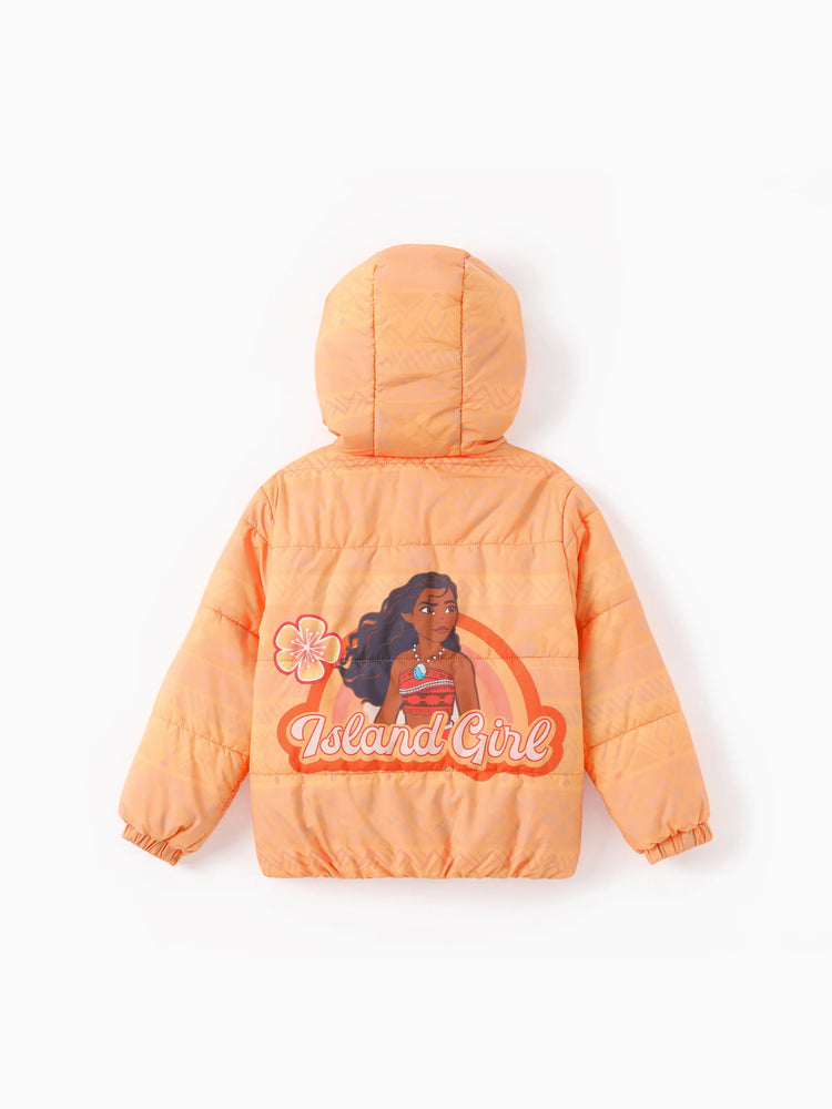 Chaqueta acolchada con capucha y borde de peluche de Moana para niña pequeña de Disney, color naranja, 1 pieza