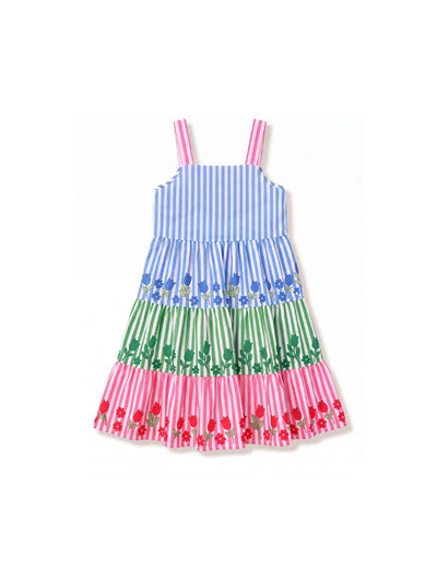 Fresh Market Toddler Girl Colorful Striped Floral Tiered Dress Multi-color