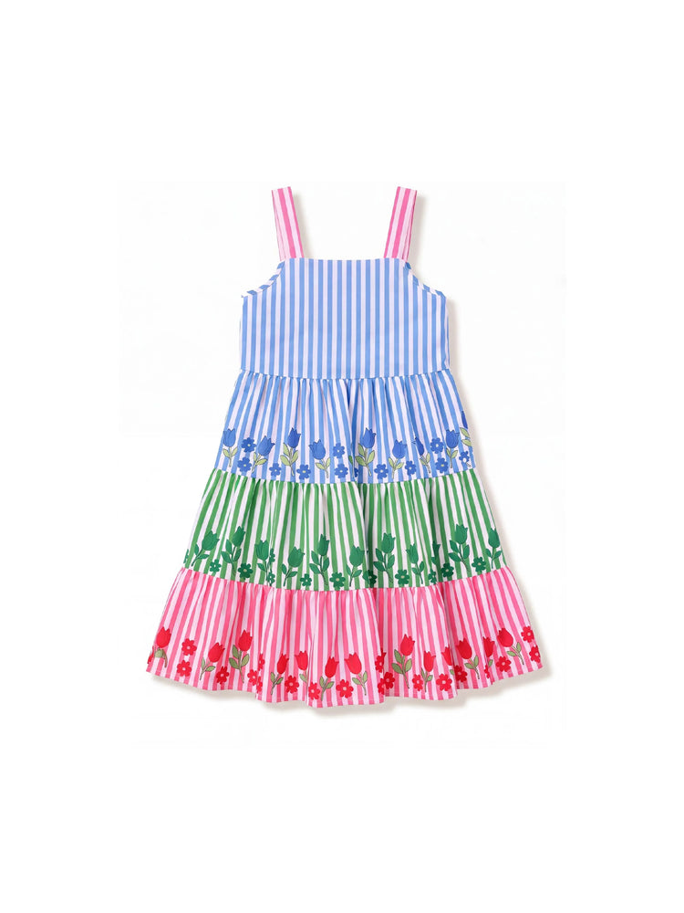 Fresh Market Toddler Girl Colorful Striped Floral Tiered Dress Multi-color