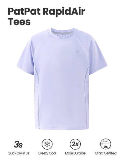 T-shirt de sport PatPat Rapidair Activewear pour enfant, garçon/fille, à séchage rapide et à refroidissement instantané, UPF 100+, anti-éruption cutanée, violet clair