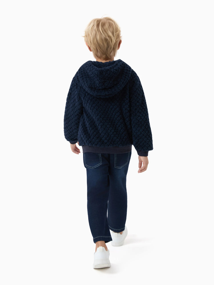 Disney Stitch Toddler/Kids Boy Stitch Textured Double-sided Fleece Fabric Hooded Jacket Deep Blue