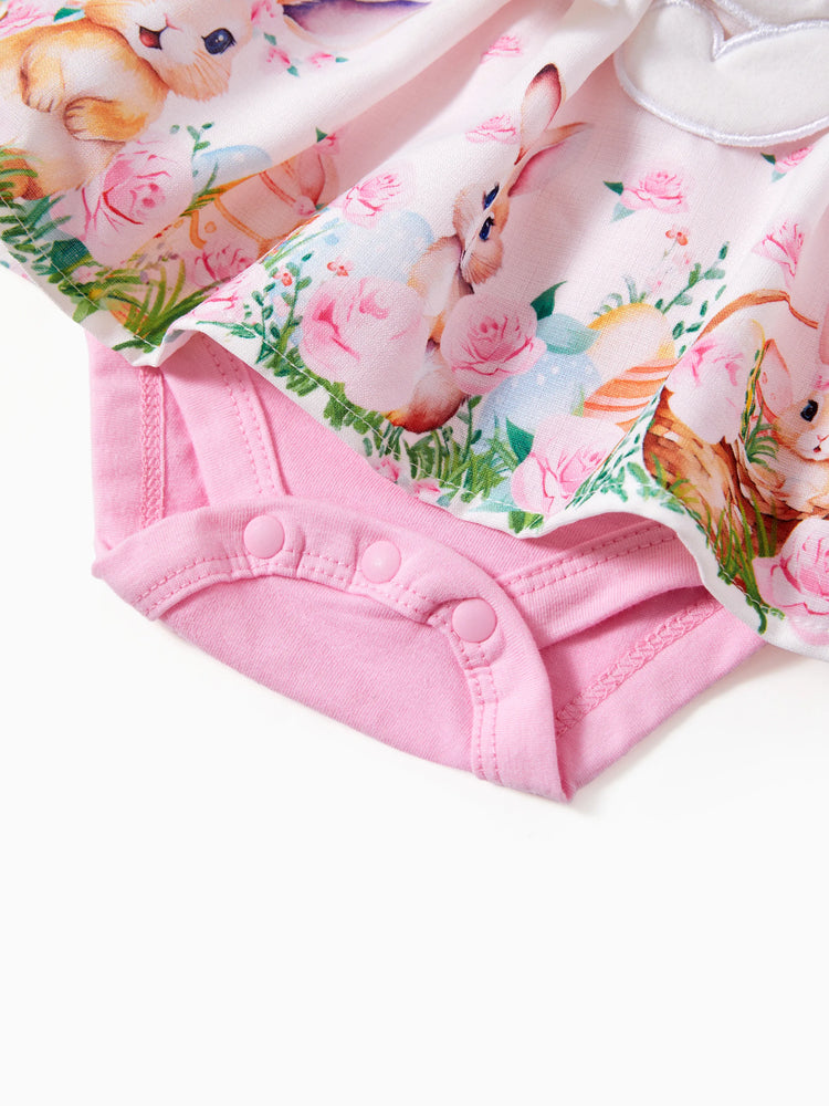 Barboteuse brodée à imprimé animal pour bébé fille, rose