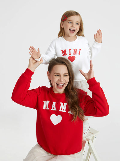 Mommy and Me Solid Letters & Love Print Long-sleeve Tops Color block