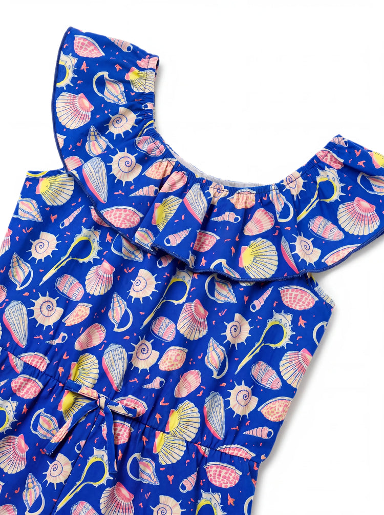 Ocean Vibes Toddler Girl Tropical island Romper Deep Blue