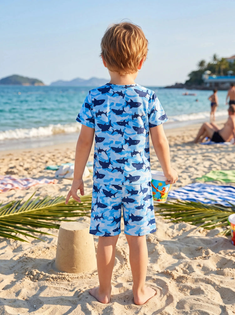Ocean Vibes Toddler Boy Shark Top & Shorts Set Blue