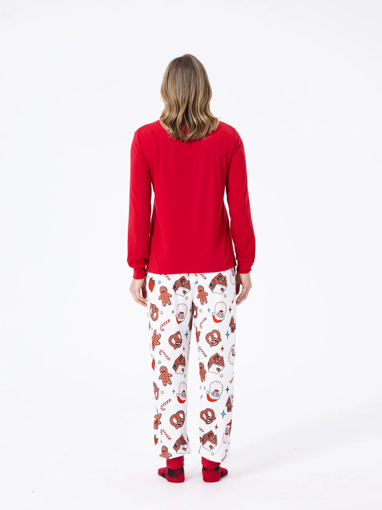 Christmas Matching Family Pajamas Set Glow in the Dark Gingerbread and Santa PJS with Christmas Socks Red