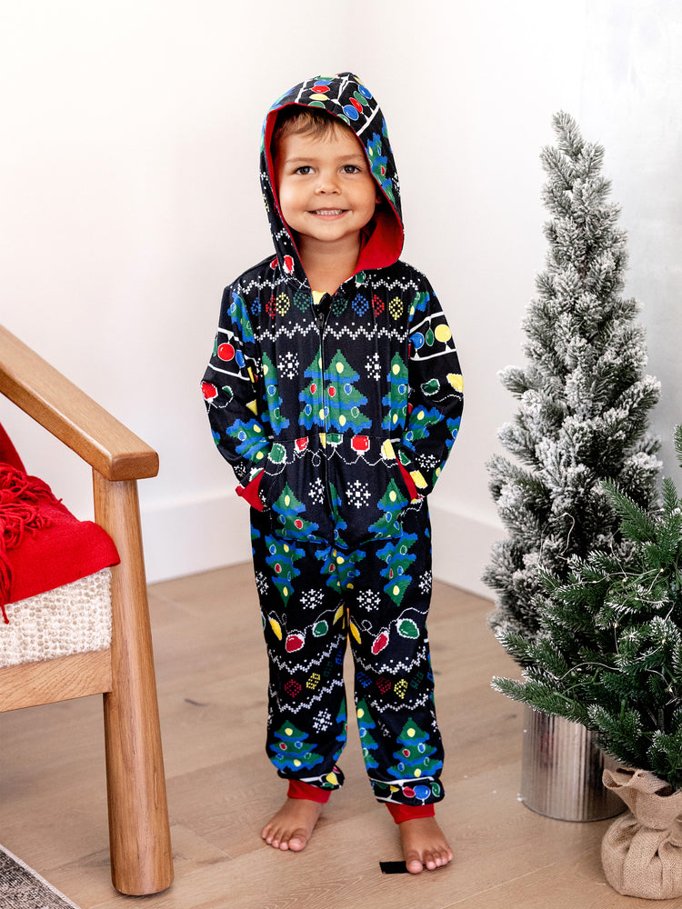 Ensemble pyjama de Noël assorti pour toute la famille, imprimé sapin de Noël et chaussettes de Noël noires