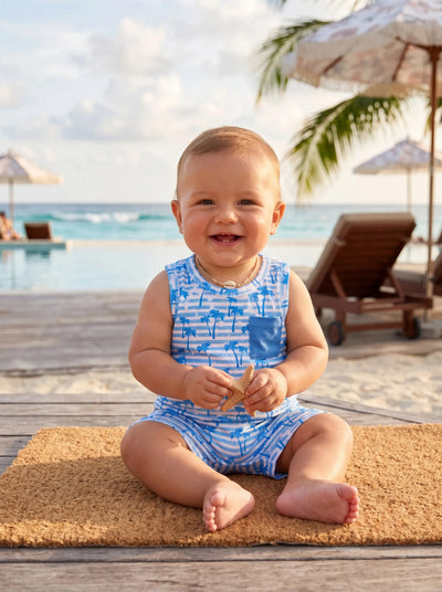 Ocean Vibes Baby Boy Palm Tree Shorts Set Blue