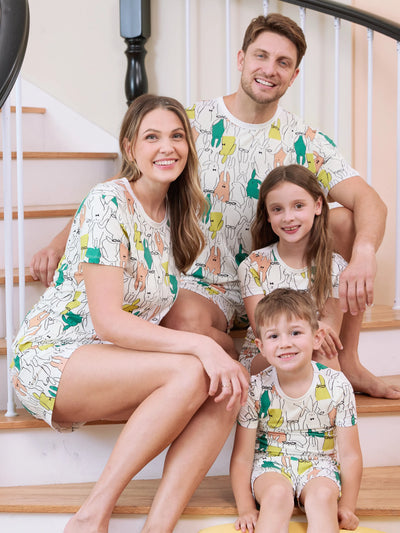 Bamboo Family Pajamas Rabbit Print Short-sleeve Matching Pajama Set (Snug-Fitting for Children) White
