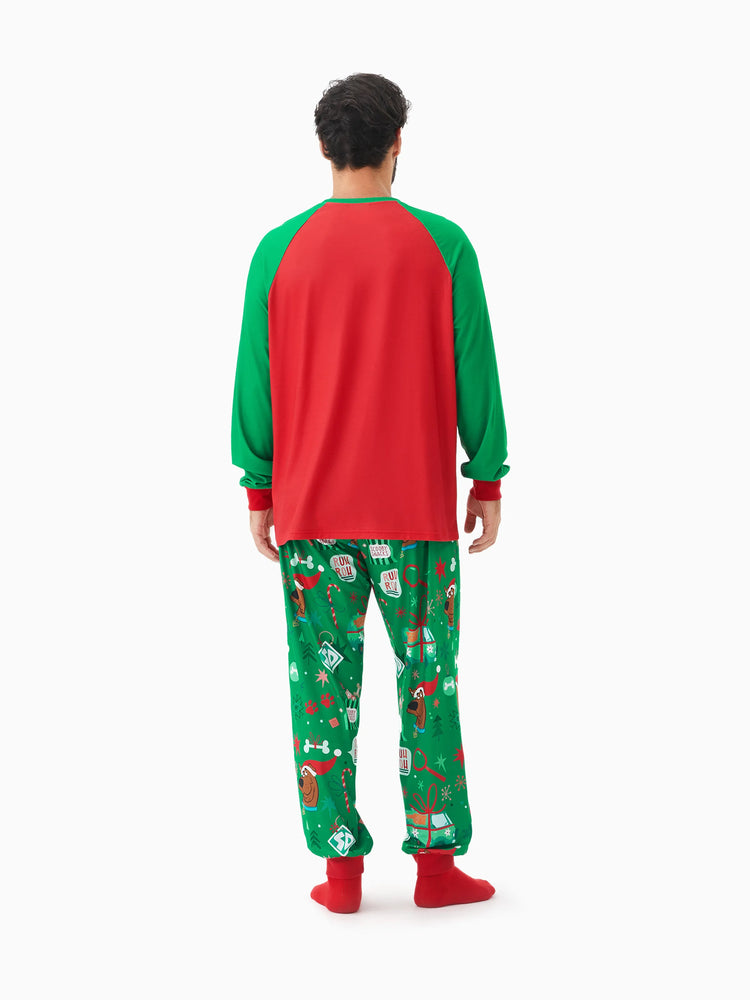 Scooby Doo Christmas Matching Family Pajamas Set Christmas Gift Car Pattern Long-sleeve Red and Green PJS with Christmas Socks Red