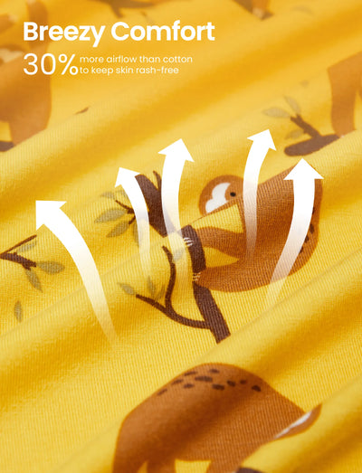 Pyjama de Noël/Halloween 2 pièces en bambou avec imprimé enfantin pour bébé/enfant (coupe ajustée) jaune