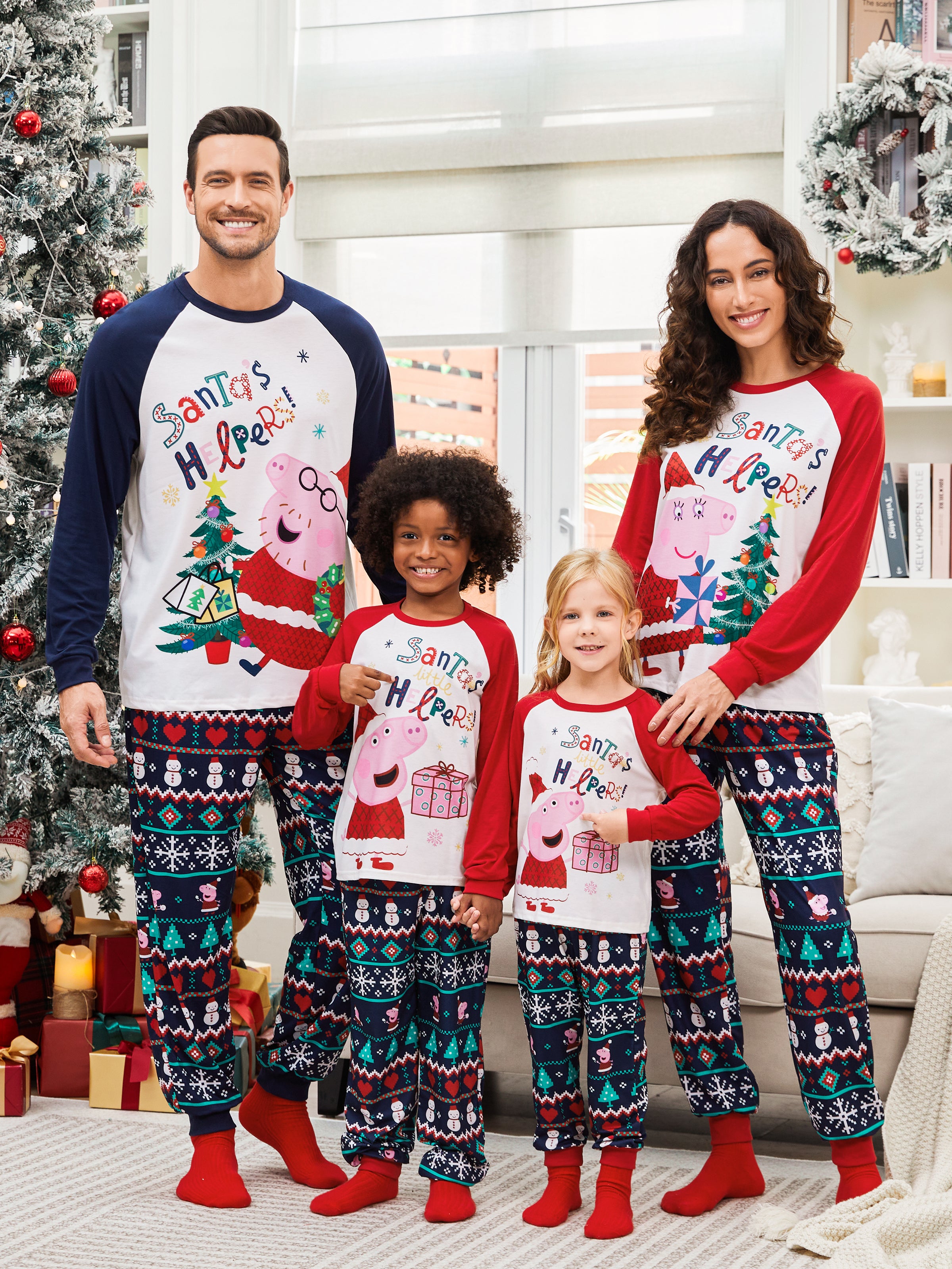 Peppa Pig Family matching Christmas Print Colorblock Pajamas Sets