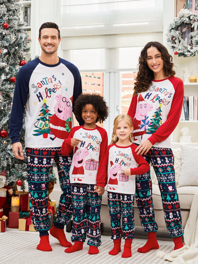 Peppa Pig Family matching Christmas Print Colorblock Pajamas Sets with Christmas Socks