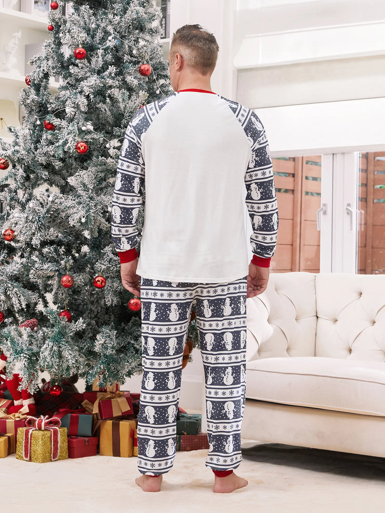 Pyjama de Noël assorti, motif bonhomme de neige, manches longues, chaussettes de Noël, gris foncé