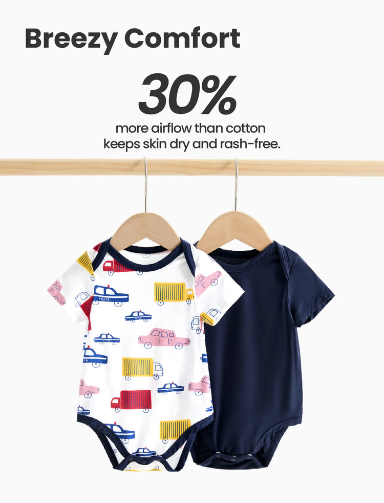 Bamboo Baby Boy/Girl 2-Pack Solid&Printed Rompers Set Deep Blue