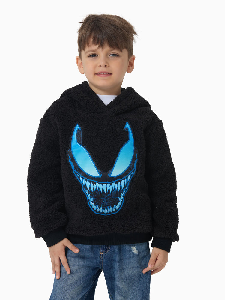 Marvel Kleinkind Jungen besticktes Korallen-Fleece-Sweatshirt mit Kapuze schwarz