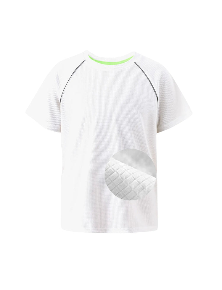 PatPat Lightflow Activewear Kid Boy Athletic Breathable Air-Grid Ultra Lightweight Short Sleeve T-Shirt White
