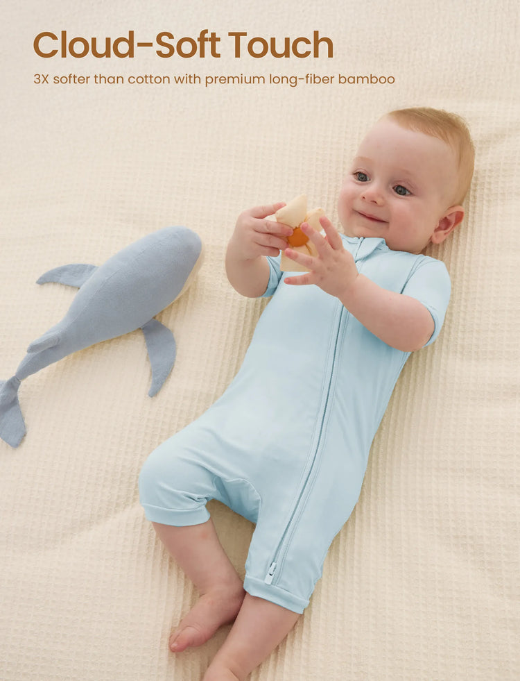 Grenouillère en bambou pour bébé garçon/fille, fermeture éclair à double sens, antidérapante, motif alimentaire enfantin, vêtements de nuit en bambou (bien ajustés)
 Turquoise