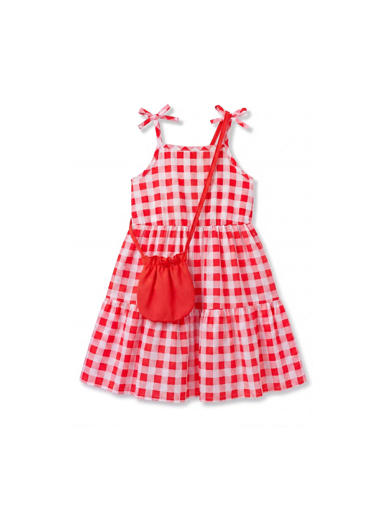 Fresh Market Toddler Girl Checkered Tiered Dress with Bag Red