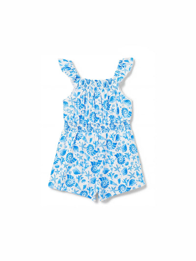 Ocean Vibes Toddler Girl Tropical island Leaf Print Romper Blue